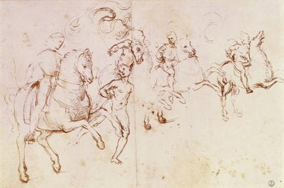 Study of four horsemen and a male nude for a 